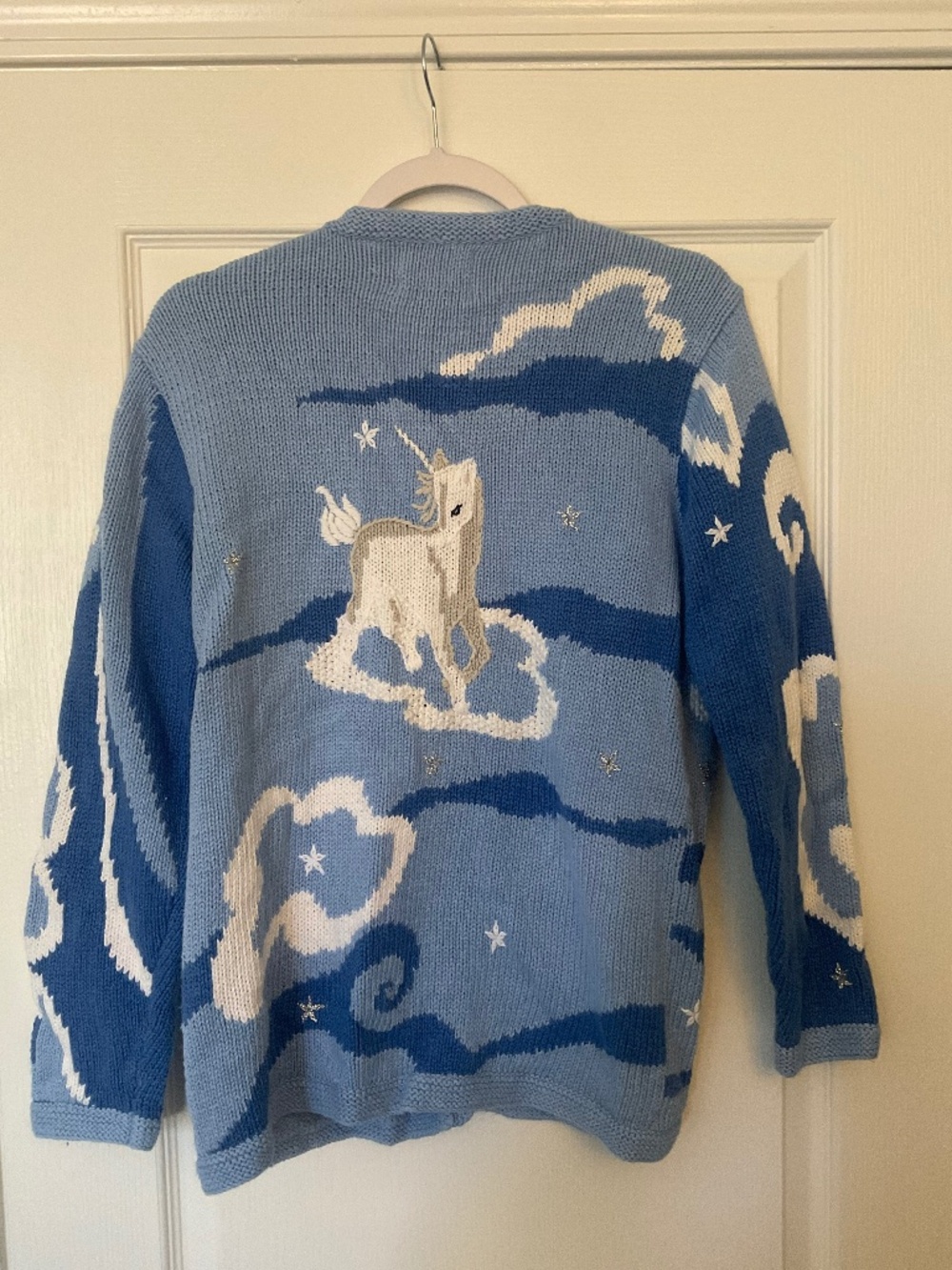 NWT Rare vintage Storybook Knits Unicorn blue hand knit sweater SMALL - Picture 2 of 8